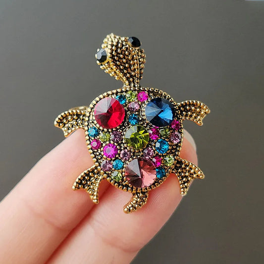 Vintage Rhinestone Cute Cartoon Turtle Animal Brooches For Women Men Clothing Accessories Brooch Pins Charms Party Jewelry Gifts