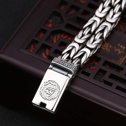 QN Silver Jewelry Men's Bracelet Personality Domineering Six-character Mantra Peace Pattern Chinese Style Retro Chain Accessory