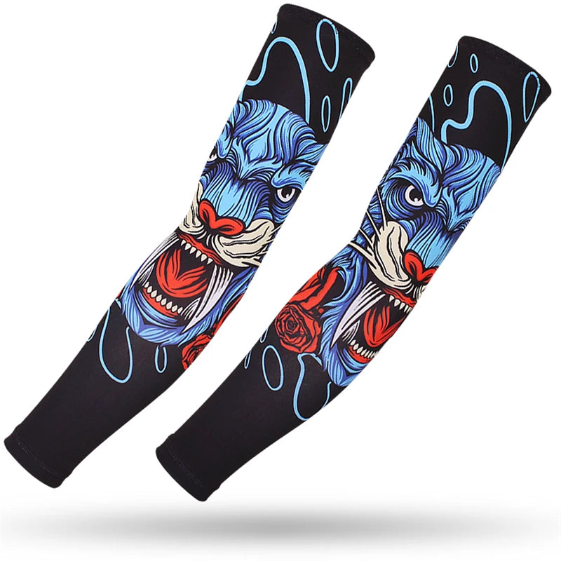 Running Arm Sleeve,2 Pcs Fishing,Driving,Cycling,3D Tattoo Sleeves, Summer UV Sun Protection,Sports Basketball Elbow Pad