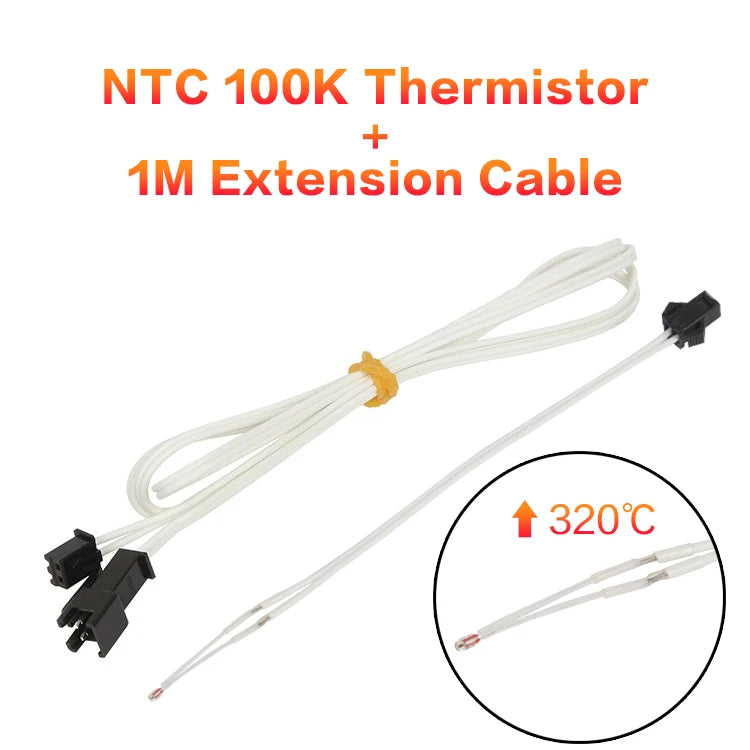 XCR 3D Printer Parts HT-NTC100K B3950 Thermistor Cartridge Sensor with SM Plug Kit High Temperature for PT100 Hotend 1M/2M Cable