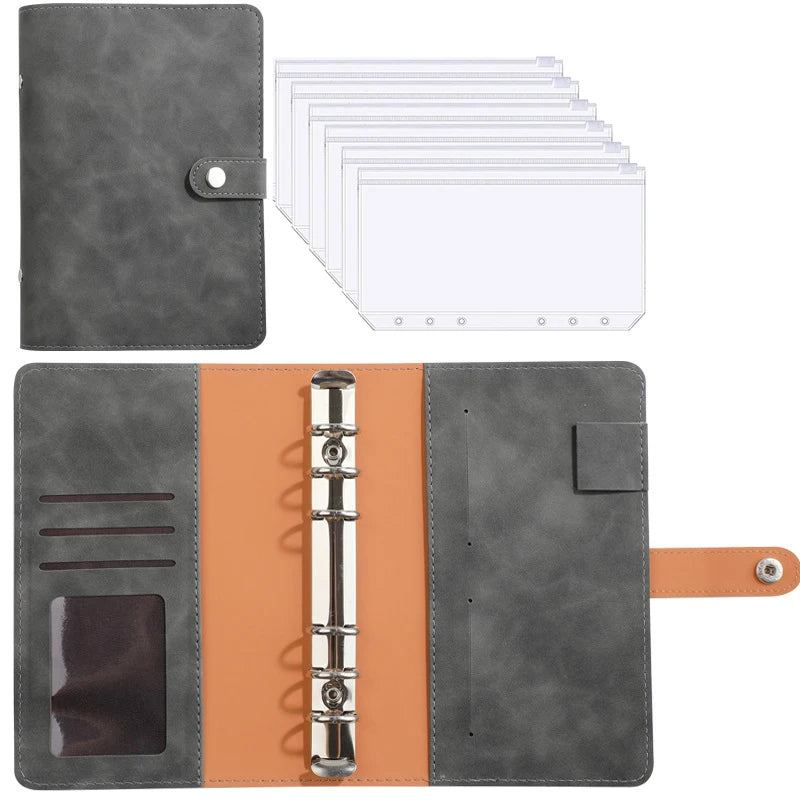 2024 A6 PU Leather Budget Binder Notebook Cash Envelopes System Set,with Binder Pockets for Money Budget Saving Bill Organizer