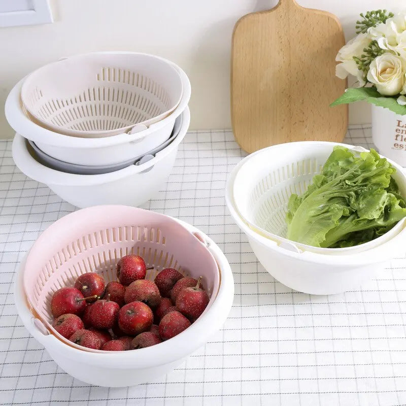 Kitchen Fruit Tray Removable Double Layer Fruit And Vegetable Basin Draining Basket Creative Household Rotating Washing Basket