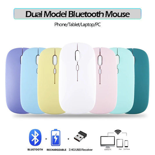 Silent Wireless Mouse Rechargeable Dula Model Tablet Bluetooth-compatible Mouse for iPad/Samsung/Huawei Laptop Mice 2.4G Mause