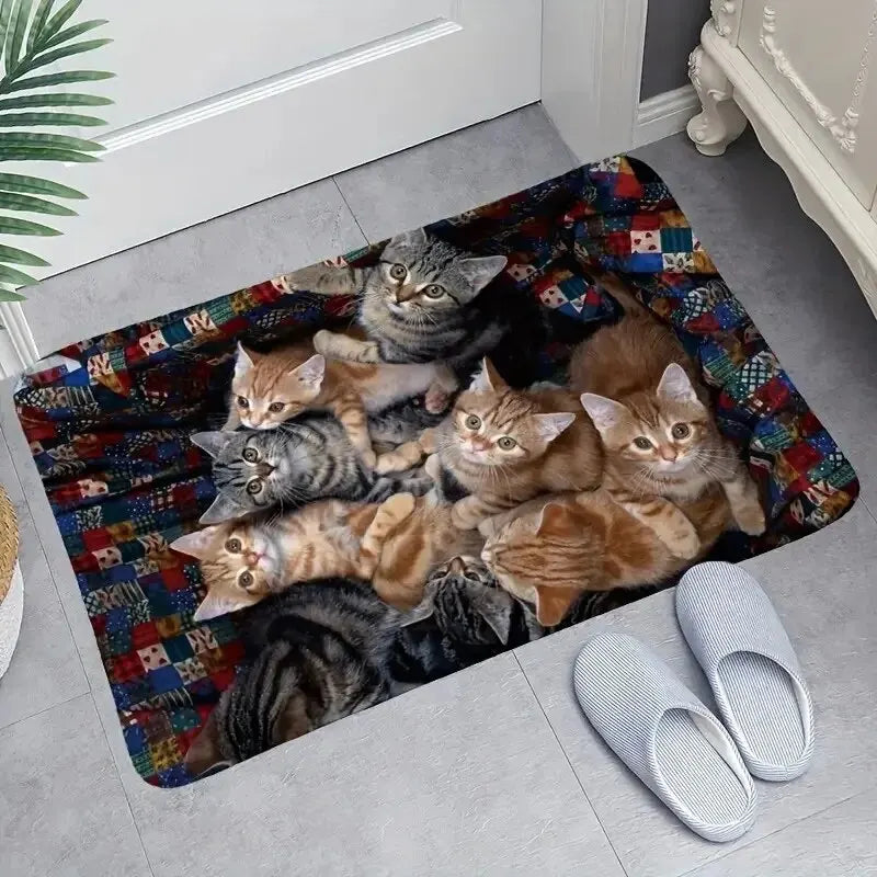 1pc Cute Cat Printed Mat,Thickened Soft Bath Mat For Bathroom, Water Absorbent Quick Dry Bath Mat, Machine Washable,Soft And Com