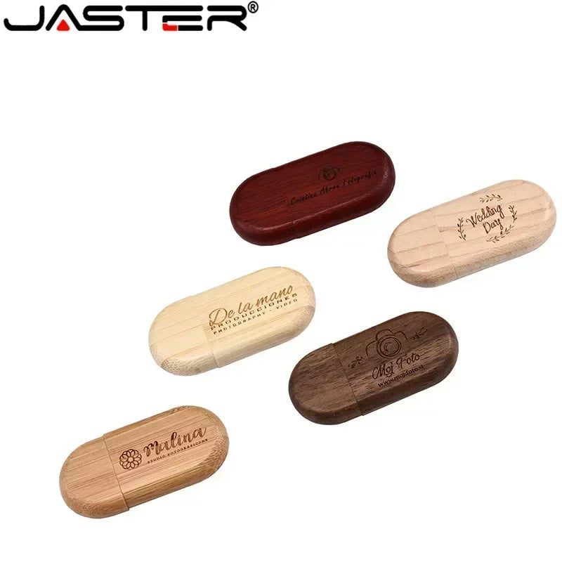 JASTER USB Flash Drive 1PCS Free Custom Logo Wooden+Box Pendrive 4GB 8GB 16GB 32GB 64GB U Disk Memory Stick Wedding Gift