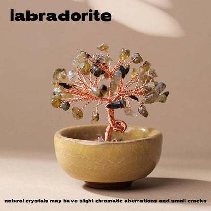 1PC Natural Crystal Tree Handmade Tree Copper Wire Life Small Bowl Flowerpot Base Reiki Healing Mineral Specimen Gifts Souveni