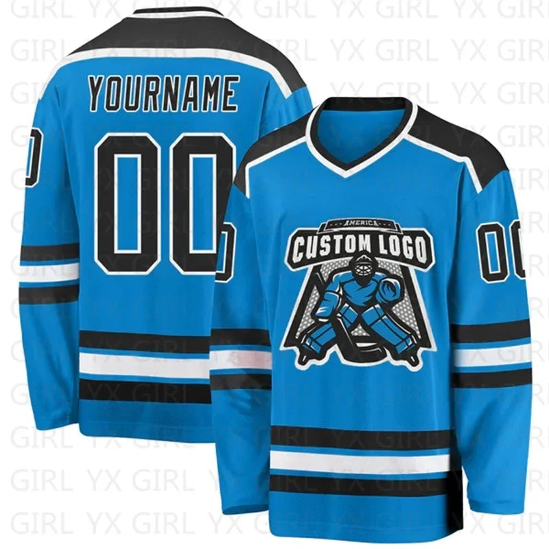 Custom Blue Black-White Hockey Jersey 3D Print You Name Number Youth Women Men Hockey Jersey Competition Training Jerseys