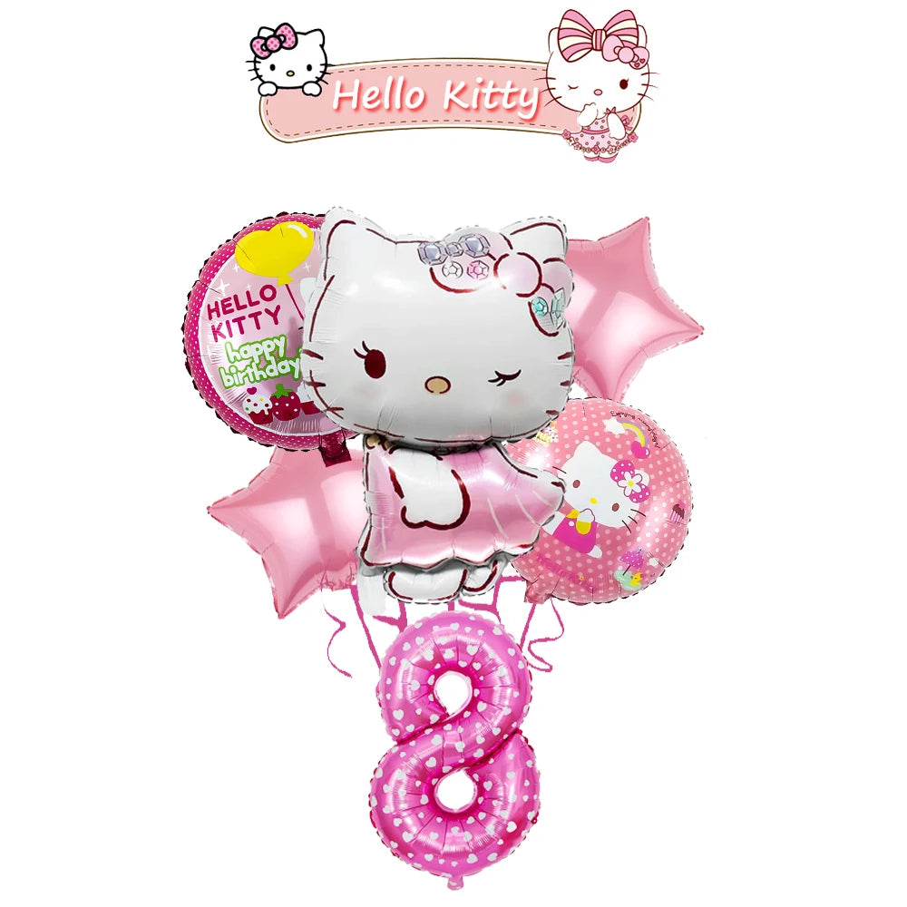 Ballon Sets Hello Kitty Party Supplies Anime Figure Foil Inflate Ballon Happy Birthday Party Children's Decoration Baby Shower