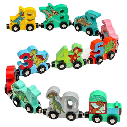 11PCS/Sets Magnetic Dinosaur Train Number Wooden Toy Learning Cars With Numbers Color Train Montessori Toys For Kids Toddler