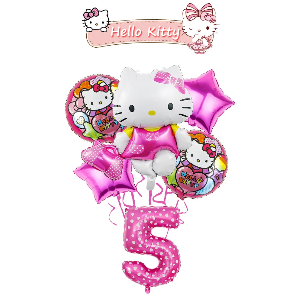 Ballon Sets Hello Kitty Party Supplies Anime Figure Foil Inflate Ballon Happy Birthday Party Children's Decoration Baby Shower