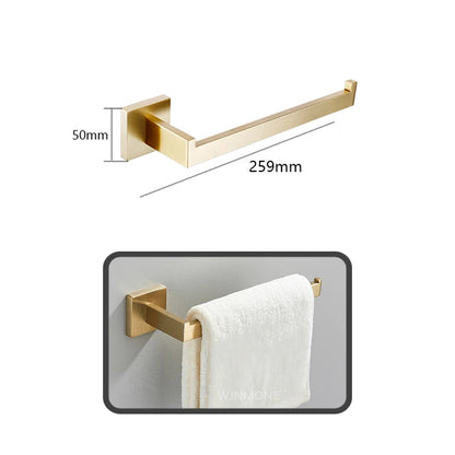 Brushed Gold Hardware Set Bathroom Shelf Towel Bar Rack Robe Hook Toilet Paper Roll Holder Black Bathroom Accessories Sets 4 Pcs