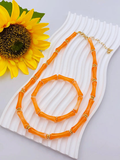 Colorful Handmade Elastic Bracelet and Necklace Set with Bamboo Acrylic Beads, Perfect for Women's Daily Wear jewelry for women