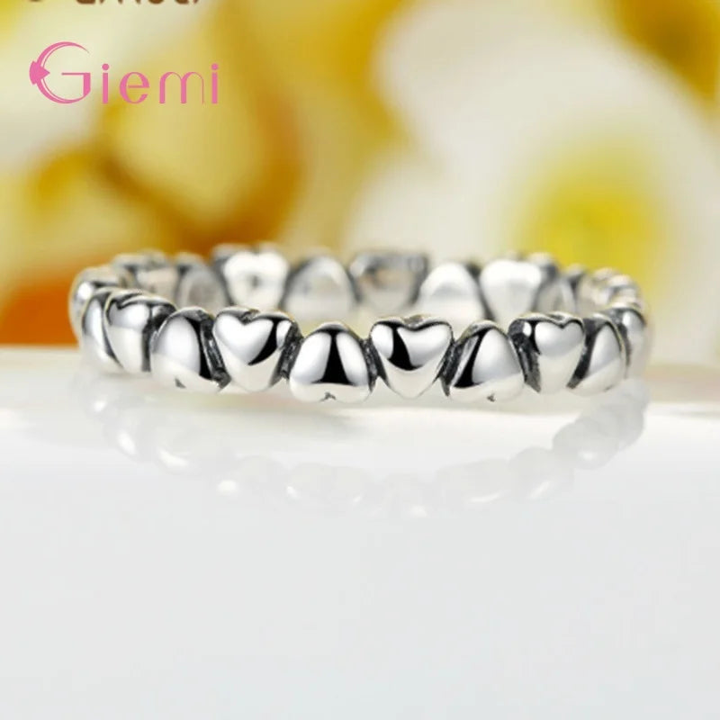 Hot Sale 925 Sterling Silver Heart Ring For Women Girl Wedding Engagement Stackable Finger Ring Jewelry Party Gifts Bijoux