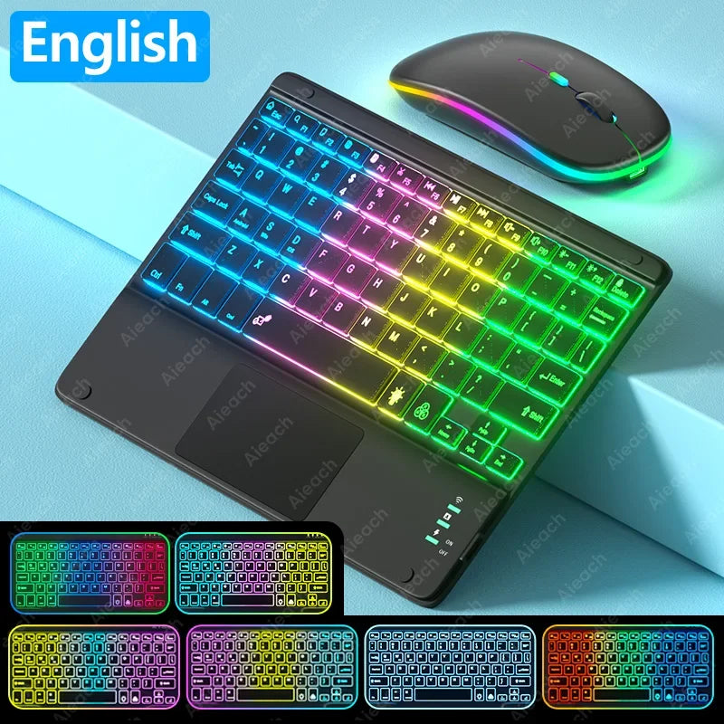 Bluetooth Wireless Keyboard with Touchpad for Tablet Cell Phone Rechargeable Backlight iPad Keyboard for Android iOS Windows