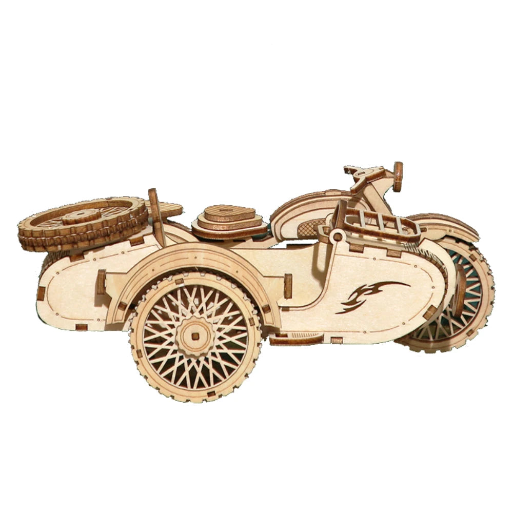 1/48 Tricycle Motorbike Puzzle Toy DIY Assemble Building Block Set 3D Wooden WW2 Military Mechanical Model Gift For Child Adults