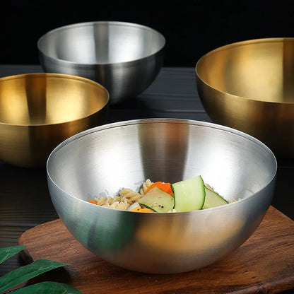 Stainless Steel Gold And Silver Salad Bowl Rice Noodles Lamian Noodles Bowl Kitchen Tableware Food Container