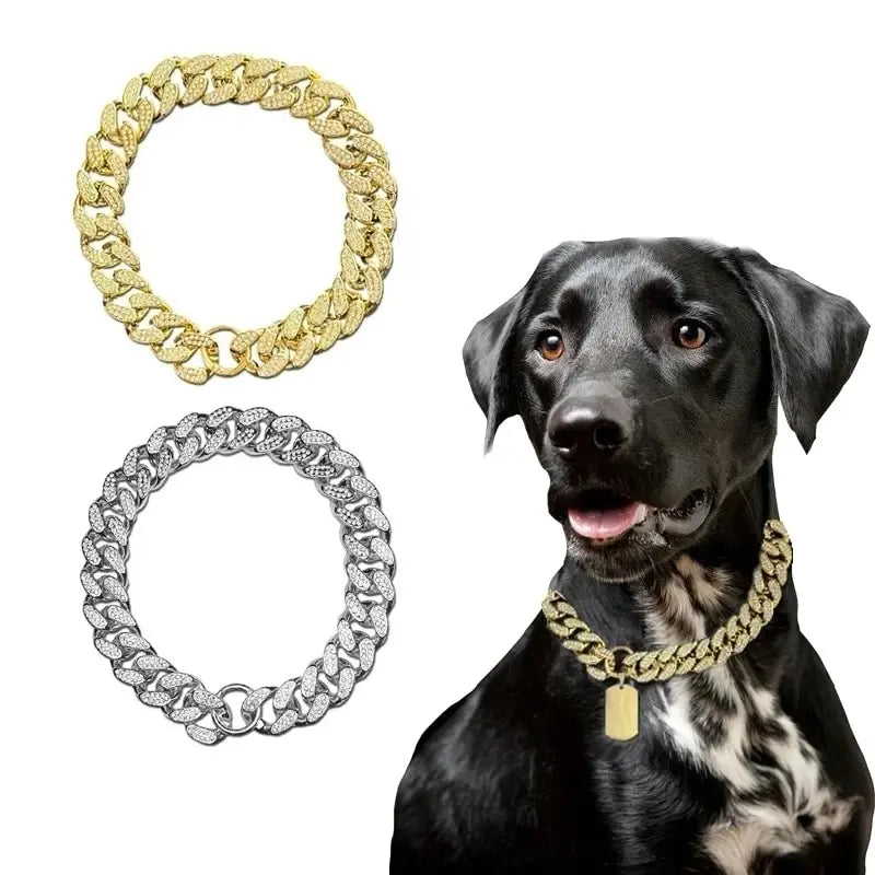 Plastics Dog Chain Collar Gold Luxury Diamond Studded Collar for Medium Large Dogs Pet Jewelry Necklace Accessories Cuban Chain