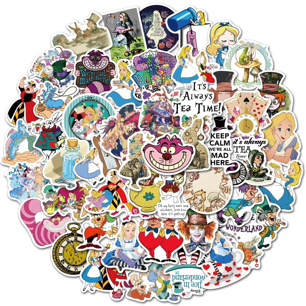 10/30/50PCS Disney Movie Alice in Wonderland  Stickers Cute Cartoon Decals DIY Luggage Laptop Phone Guitar Toy Sticker For Kids