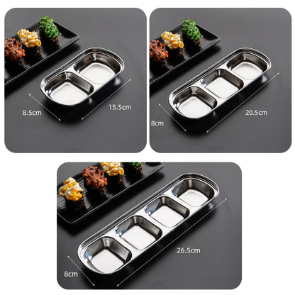 Stainless Steel Divided Dip Bowls Sauce Plate Seasoning Dipping Condiment Tray for BBQ Vinegar Spice Ketchup Salt Sugar Flavor