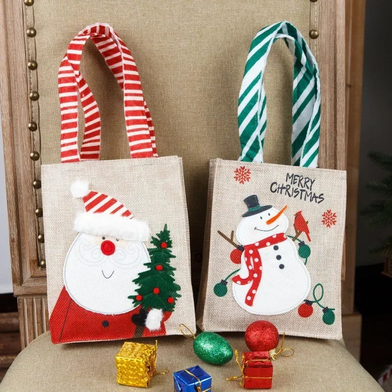 2PCS Christmas Tote Candy Chocolate Storage Bag Apple Bag Christmas Gift Santa Snowman Gift Bag Christmas Supplies