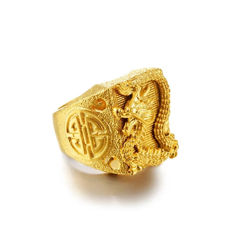 Gold 18 K Color Dragon Ring for Man Vietnamese Gold Color Luxury Adjustable Ring Jewelry Male Wedding Birthday Fine Jewelry Gift