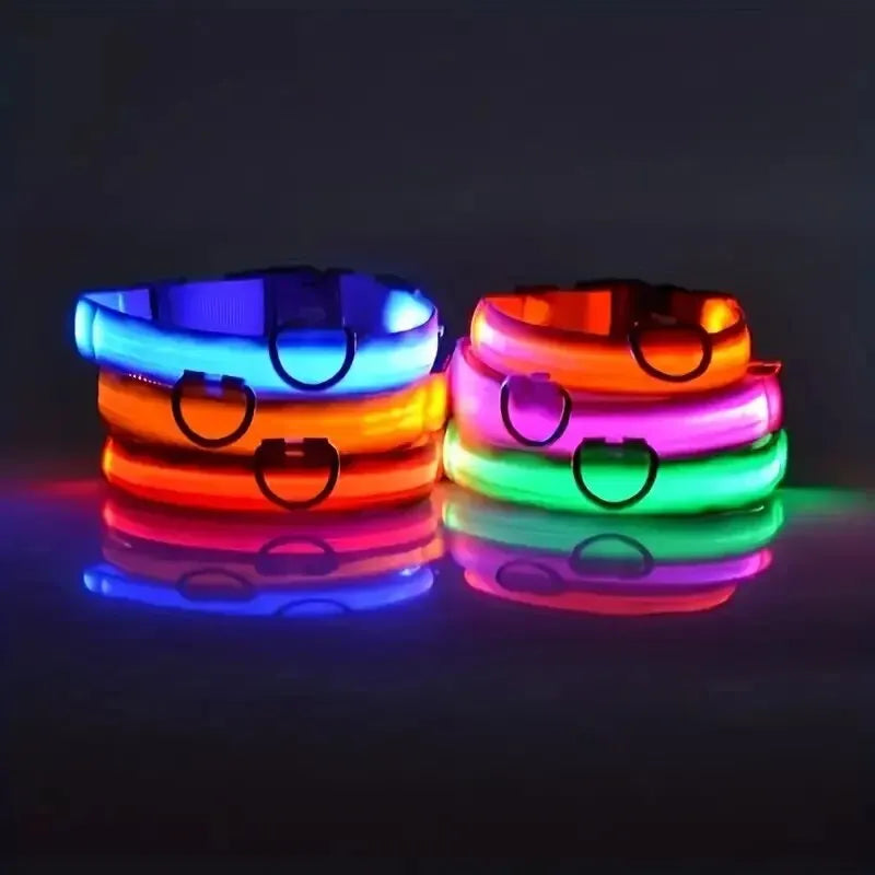 Nylon LED Night Safety Flashing Glow In The Dark Dog Leash Dogs Luminous Fluorescent Pet Dog Collar