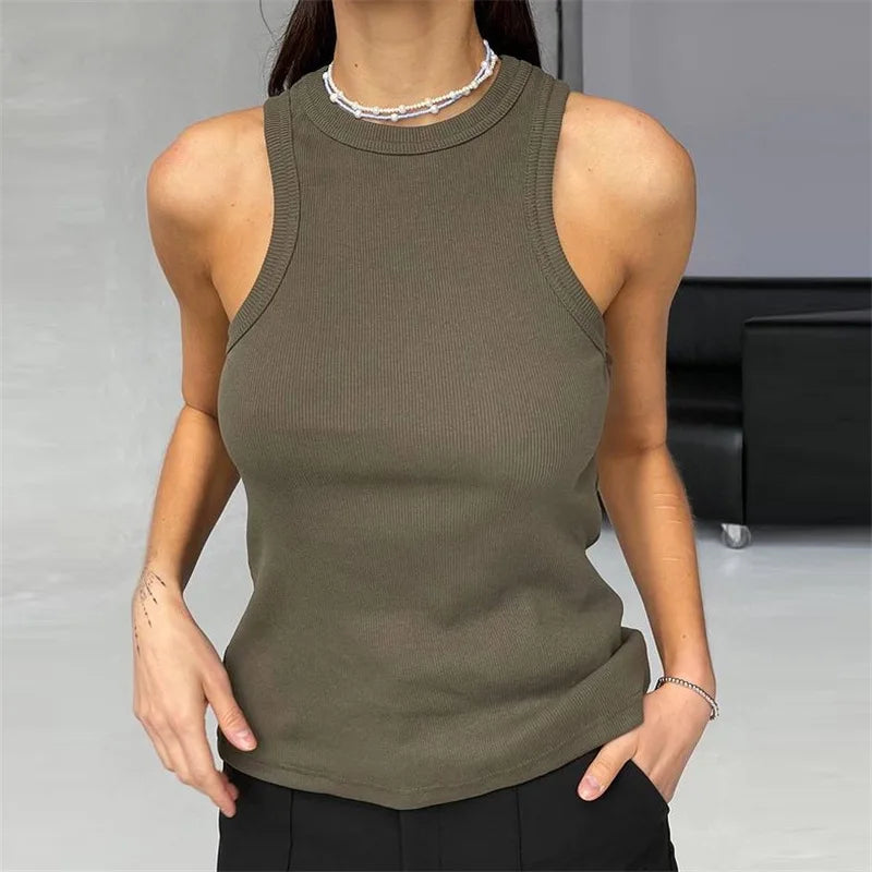 Tank Tops Sexy Backless Crop Vest top women Solid y2k Female Off Shoulder Knitted Khaki Summer Women Tops Sleeveless Camis