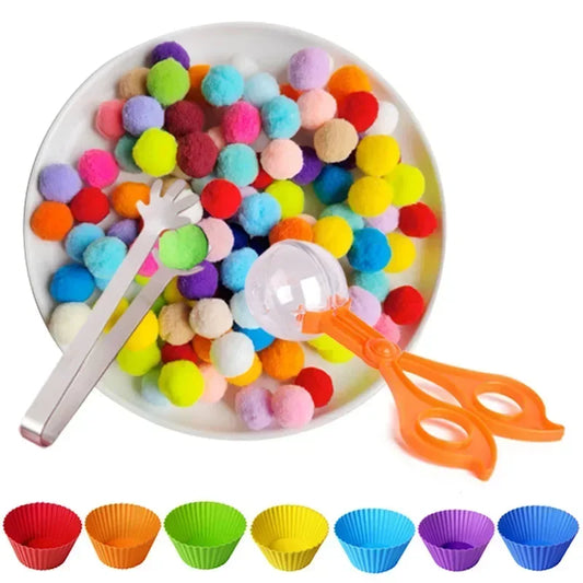 Children's Fine Motor Skill Matching Game Learning Counting Toy Colorful Plush Ball Sorting Games Montessori Early Education Toy