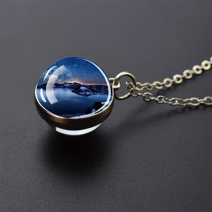 Aurora Borealis Necklaces Polar Light Life Tree Two Sided Pattern Glass Ball Pendant Chains Necklace for Women Men Jewelry Gift