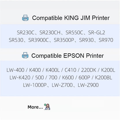 12mm SFR12SK SFR12RZ Tapes Compatible for Epson SFR12PK SFR12ZK SFR12GZ SFR12KZ SFR12PZ Satin Ribbon Labels for Epson LW-300 400