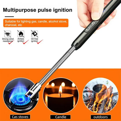 New USB Electric Rechargeable Kitchen Lighter for Stovetop Windproof LED Plasma Arc Flameless Candle Unusual Outdoor Lighter