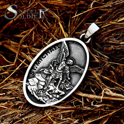 Steel Soldier New Religious Archangel Michael Slaying dragons stainless steel jewelry man or woman pendant SS8-839P