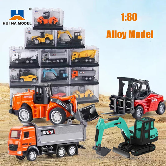 Huina 1/80 Alloy Excavator Truck Dumper Metal Engineering Car Model Toy Scale Cars Diecast Vehicle Toy Children Toys for Kids