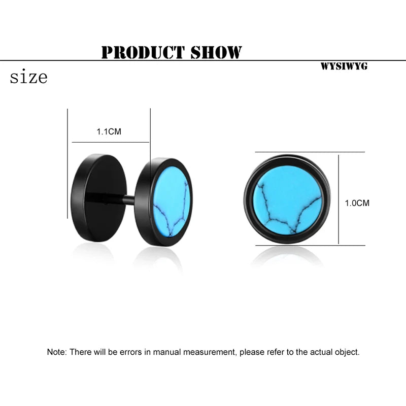 Trend Stainless Steel Ear Stud Men Turquoise Tiger Eye Blue Sand Stone Dumbbell Shape Earrings For Ｍale Hip Hop Rock Ear Jewelry