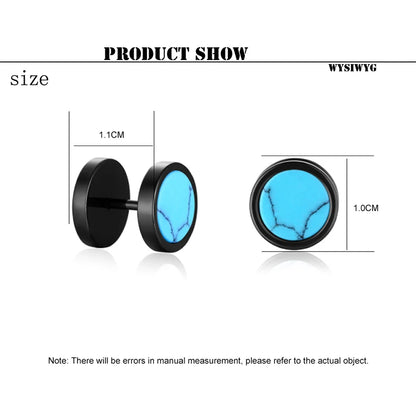 Trend Stainless Steel Ear Stud Men Turquoise Tiger Eye Blue Sand Stone Dumbbell Shape Earrings For Ｍale Hip Hop Rock Ear Jewelry