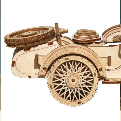 1/48 Tricycle Motorbike Puzzle Toy DIY Assemble Building Block Set 3D Wooden WW2 Military Mechanical Model Gift For Child Adults