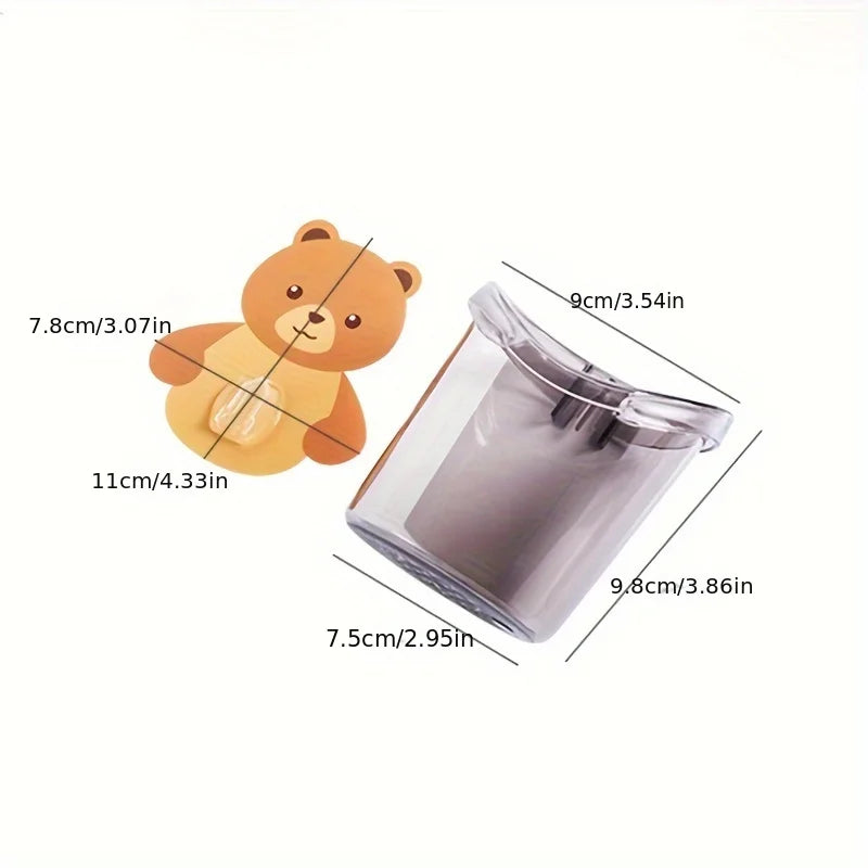 2pcs Cute Bear Pattern Wall Mounted Toothbrush Storage Rack Bathroom Multifunctional Toothbrush Container Bathroom Accessories