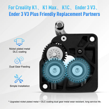 CR K1C Extruder K1 Gear All Metal Filament Drive Gear for Creality K1 Max Extruder Nickel Plated DLC Coating High Hardness Wear