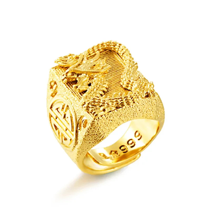 Gold 18 K Color Dragon Ring for Man Vietnamese Gold Color Luxury Adjustable Ring Jewelry Male Wedding Birthday Fine Jewelry Gift