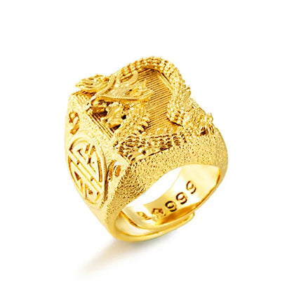 Gold 18 K Color Dragon Ring for Man Vietnamese Gold Color Luxury Adjustable Ring Jewelry Male Wedding Birthday Fine Jewelry Gift