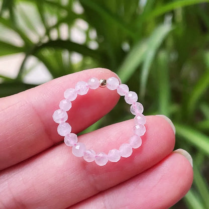 Natural Crystal Rings for Women Small Beads Shiny Quartz Garnets Agates Pink Tourmaline Minimalism Elastic Adjustable Ring Boho