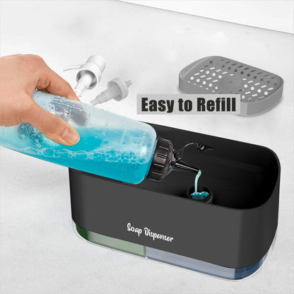 HOQUSA Kitchen Manual Press soap Box Detergent Dispenser Sponge Holder 2-in-1 soap Dispenser for Kitchen Sink