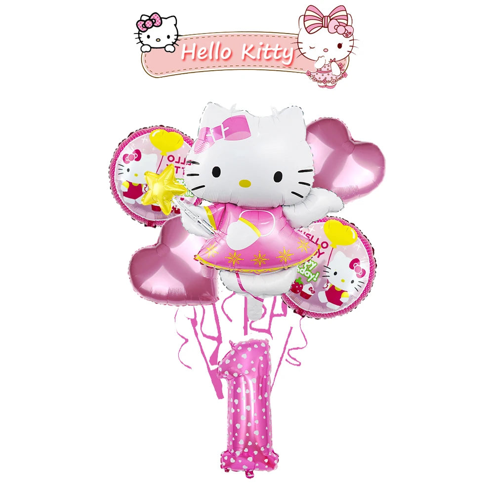 Ballon Sets Hello Kitty Party Supplies Anime Figure Foil Inflate Ballon Happy Birthday Party Children's Decoration Baby Shower