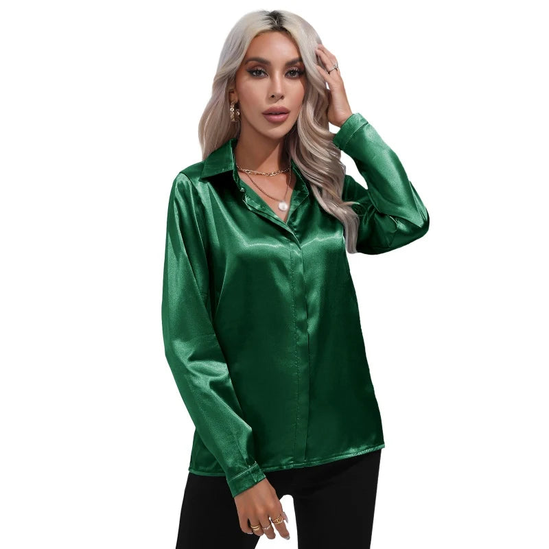 Women's Shirts Satin Shirts Simulated Silk Shirts Long Sleeve work Casual Blouses