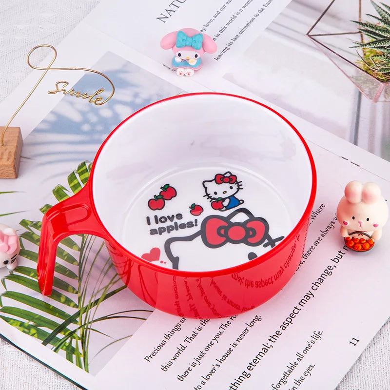 New Sanrio Hello Kitty Bowl Cartoon Kuromi Children's Tableware Cute Creative Anti-drop Anti-scald Soup Bowl Girl Boy for Gifts