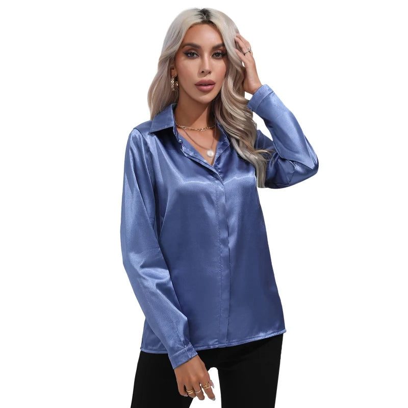 Women's Shirts Satin Shirts Simulated Silk Shirts Long Sleeve work Casual Blouses