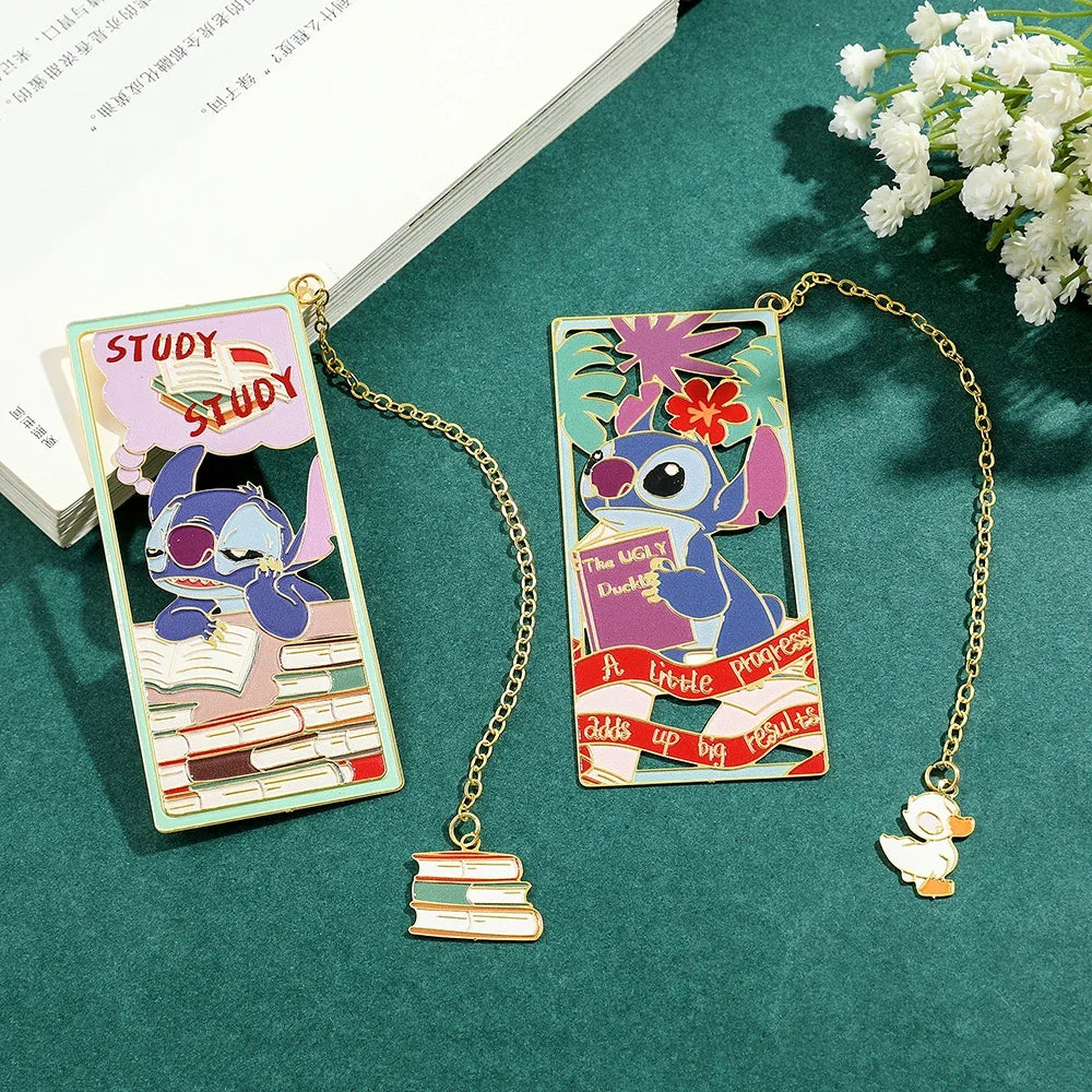 Disney Cute Stitch Creative Metal Bookmark for Book Lover Gift Lovely Stitch Duck Tassel for School Office Reading Supplies Mark