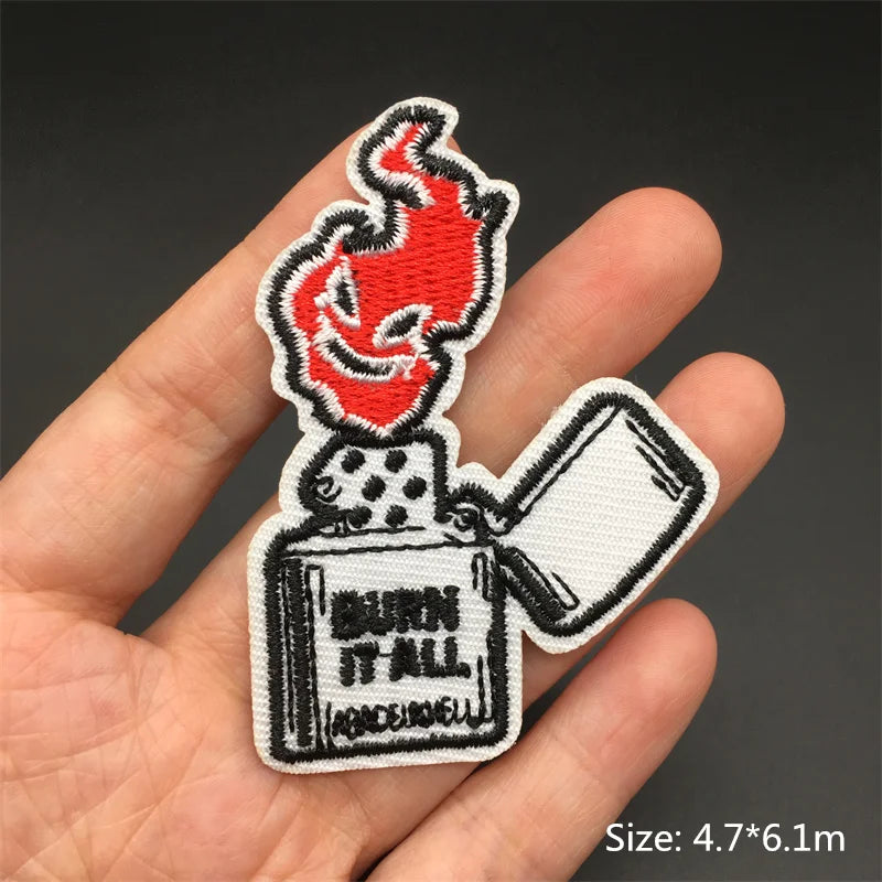 Flame Heart Patch Iron On Patches On Clothes Punk Stickers Embroidered Patches For Clothing Badge DIY