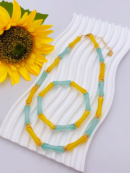 Colorful Handmade Elastic Bracelet and Necklace Set with Bamboo Acrylic Beads, Perfect for Women's Daily Wear jewelry for women