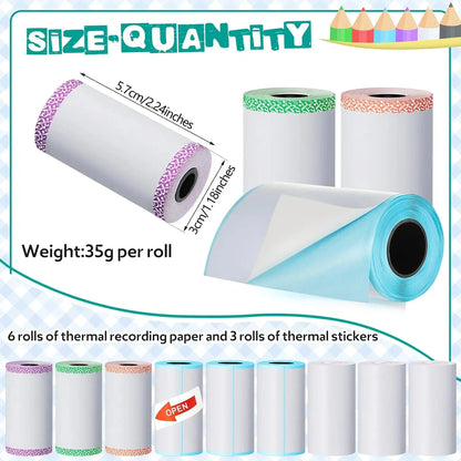 9 Rolls Thermal Printer Paper Adhesive 57X30mm Mini Printing Paper Rolls Printable Stickers For P1 Printer PeriPage A6 Printer